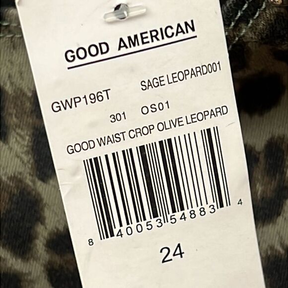 Good American Good Waist Crop in Sage Green Leopard Print Jeans Size 24 - Picture 7 of 7